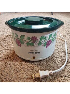 Vtg Rival Crock-Ette 1 Quart Slow Cooker 3205 Grapevine Green Stoneware w/ Box